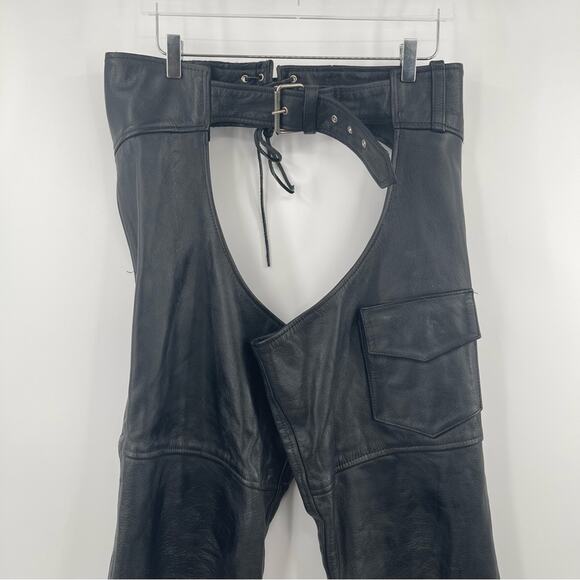 MOB Hand-tooled Leather Chaps Biker Black Horse Riding Size Extra Large USA Made - Picture 7 of 15